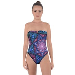 Purple Psychedelic Art Pattern Mosaic Design Fractal Art Tie Back One Piece Swimsuit by Bedest