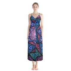 Purple Psychedelic Art Pattern Mosaic Design Fractal Art Button Up Chiffon Maxi Dress by Bedest