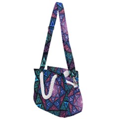 Purple Psychedelic Art Pattern Mosaic Design Fractal Art Rope Handles Shoulder Strap Bag by Bedest