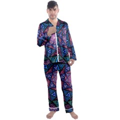 Purple Psychedelic Art Pattern Mosaic Design Fractal Art Men s Long Sleeve Satin Pajamas Set by Bedest