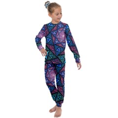 Purple Psychedelic Art Pattern Mosaic Design Fractal Art Kids  Long Sleeve Set 