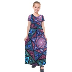 Purple Psychedelic Art Pattern Mosaic Design Fractal Art Kids  Short Sleeve Maxi Dress by Bedest