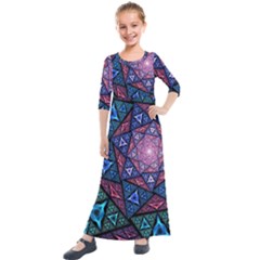 Purple Psychedelic Art Pattern Mosaic Design Fractal Art Kids  Quarter Sleeve Maxi Dress