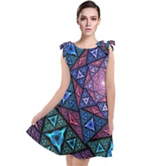 Purple Psychedelic Art Pattern Mosaic Design Fractal Art Tie Up Tunic Dress by Bedest