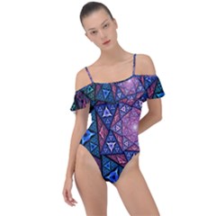 Purple Psychedelic Art Pattern Mosaic Design Fractal Art Frill Detail One Piece Swimsuit by Bedest