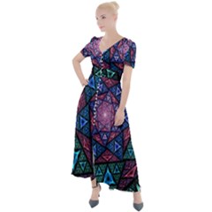 Purple Psychedelic Art Pattern Mosaic Design Fractal Art Button Up Short Sleeve Maxi Dress by Bedest