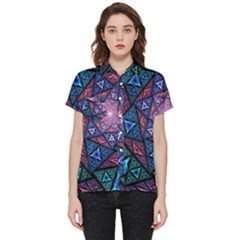 Purple Psychedelic Art Pattern Mosaic Design Fractal Art Short Sleeve Pocket Shirt by Bedest