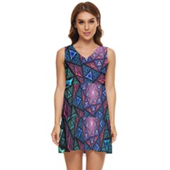 Purple Psychedelic Art Pattern Mosaic Design Fractal Art Tiered Sleeveless Mini Dress by Bedest