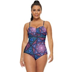 Purple Psychedelic Art Pattern Mosaic Design Fractal Art Retro Full Coverage Swimsuit by Bedest