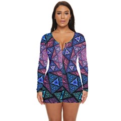 Purple Psychedelic Art Pattern Mosaic Design Fractal Art Long Sleeve Boyleg Swimsuit by Bedest