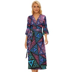 Purple Psychedelic Art Pattern Mosaic Design Fractal Art Midsummer Wrap Dress by Bedest