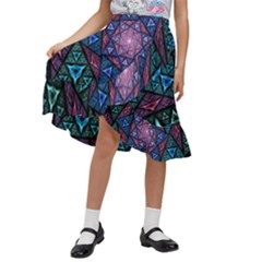 Purple Psychedelic Art Pattern Mosaic Design Fractal Art Kids  Ruffle Flared Wrap Midi Skirt by Bedest