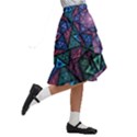 Purple Psychedelic Art Pattern Mosaic Design Fractal Art Kids  Ruffle Flared Wrap Midi Skirt View3