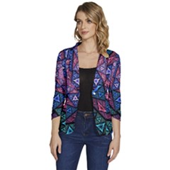 Purple Psychedelic Art Pattern Mosaic Design Fractal Art Women s One-button 3/4 Sleeve Short Jacket by Bedest