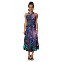 Purple Psychedelic Art Pattern Mosaic Design Fractal Art Sleeveless Cross Front Cocktail Midi Chiffon Dress by Bedest