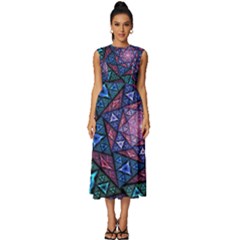 Purple Psychedelic Art Pattern Mosaic Design Fractal Art Sleeveless Round Neck Midi Dress by Bedest