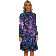 Purple Psychedelic Art Pattern Mosaic Design Fractal Art Long Sleeve Shirt Collar A-line Dress by Bedest