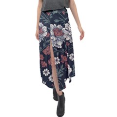 Flower Pattern Velour Split Maxi Skirt by Bedest