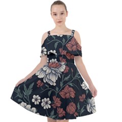 Flower Pattern Cut Out Shoulders Chiffon Dress by Bedest