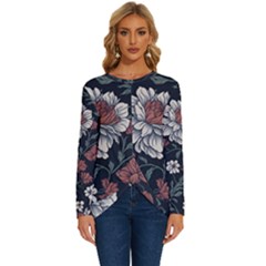 Flower Pattern Long Sleeve Crew Neck Pullover Top by Bedest