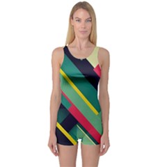 Abstract Geometric Design Pattern One Piece Boyleg Swimsuit