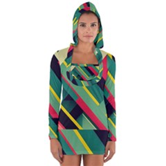 Abstract Geometric Design Pattern Long Sleeve Hooded T-shirt by Bedest