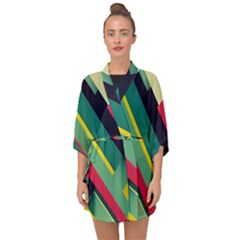 Abstract Geometric Design Pattern Half Sleeve Chiffon Kimono by Bedest