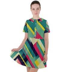 Abstract Geometric Design Pattern Short Sleeve Shoulder Cut Out Dress  by Bedest