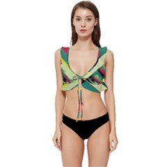 Abstract Geometric Design Pattern Low Cut Ruffle Edge Bikini Top by Bedest