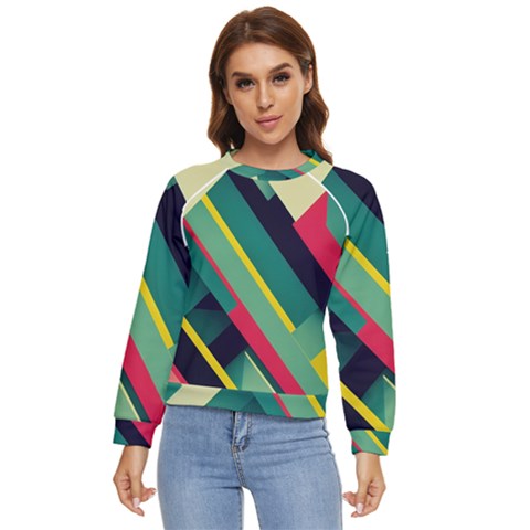 Abstract Geometric Design Pattern Women s Long Sleeve Raglan T-shirt by Bedest