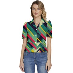 Abstract Geometric Design Pattern Puffed Short Sleeve Button Up Jacket