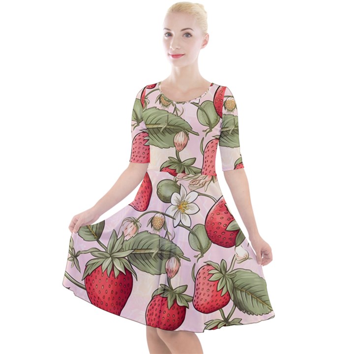 Strawberry Fruit Quarter Sleeve A-Line Dress