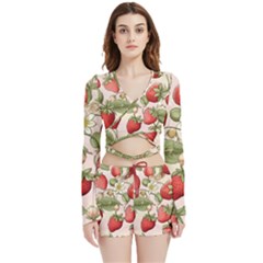 Strawberry Fruit Velvet Wrap Crop Top And Shorts Set by Bedest