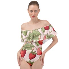 Strawberry Fruit Off Shoulder Velour Bodysuit  by Bedest