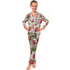 Strawberry Fruit Kids  Satin Long Sleeve Pajamas Set by Bedest