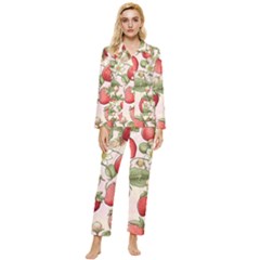 Strawberry Fruit Womens  Long Sleeve Velvet Pocket Pajamas Set by Bedest