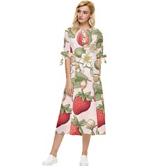 Strawberry Fruit Bow Sleeve Chiffon Midi Dress by Bedest