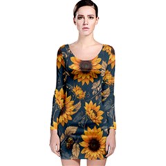 Flower Pattern Spring Long Sleeve Bodycon Dress by Bedest