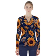 Flower Pattern Spring V-neck Long Sleeve Top by Bedest