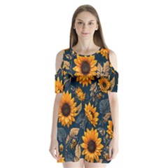 Flower Pattern Spring Shoulder Cutout Velvet One Piece by Bedest