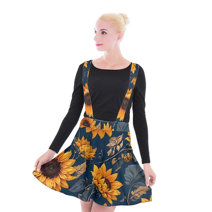 Flower Pattern Spring Suspender Skater Skirt