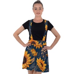 Flower Pattern Spring Velvet Suspender Skater Skirt by Bedest