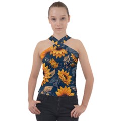 Flower Pattern Spring Cross Neck Velour Top by Bedest