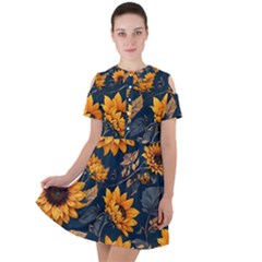 Flower Pattern Spring Short Sleeve Shoulder Cut Out Dress  by Bedest