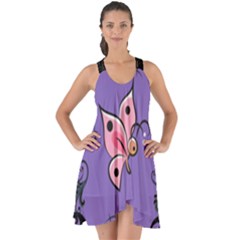 Purple Colour Butterfly Design Show Some Back Chiffon Dress by Trending