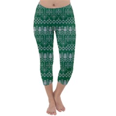 Christmas Knit Digital Capri Winter Leggings  by Mariart