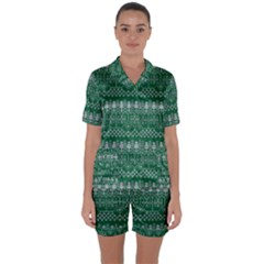 Christmas Knit Digital Satin Short Sleeve Pajamas Set by Mariart