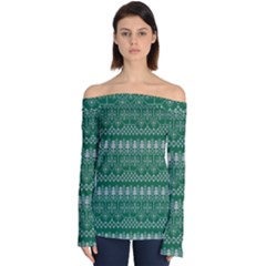 Christmas Knit Digital Off Shoulder Long Sleeve Top by Mariart