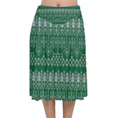 Christmas Knit Digital Velvet Flared Midi Skirt by Mariart