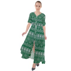 Christmas Knit Digital Waist Tie Boho Maxi Dress